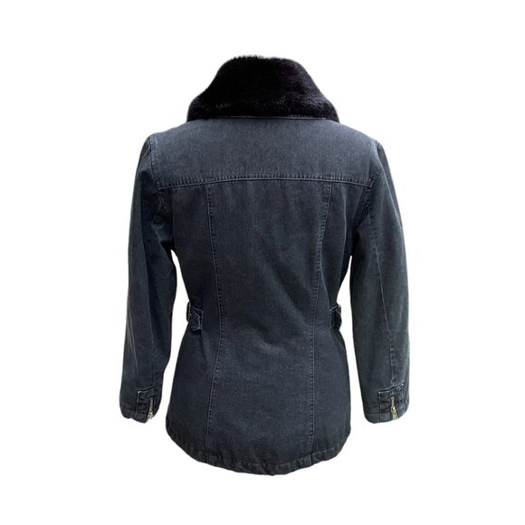 Vintage Guess Aviator Jean Jacket Black Y2K 90s Faux Fur Moto Grunge Mobwife-M - Picture 11 of 16